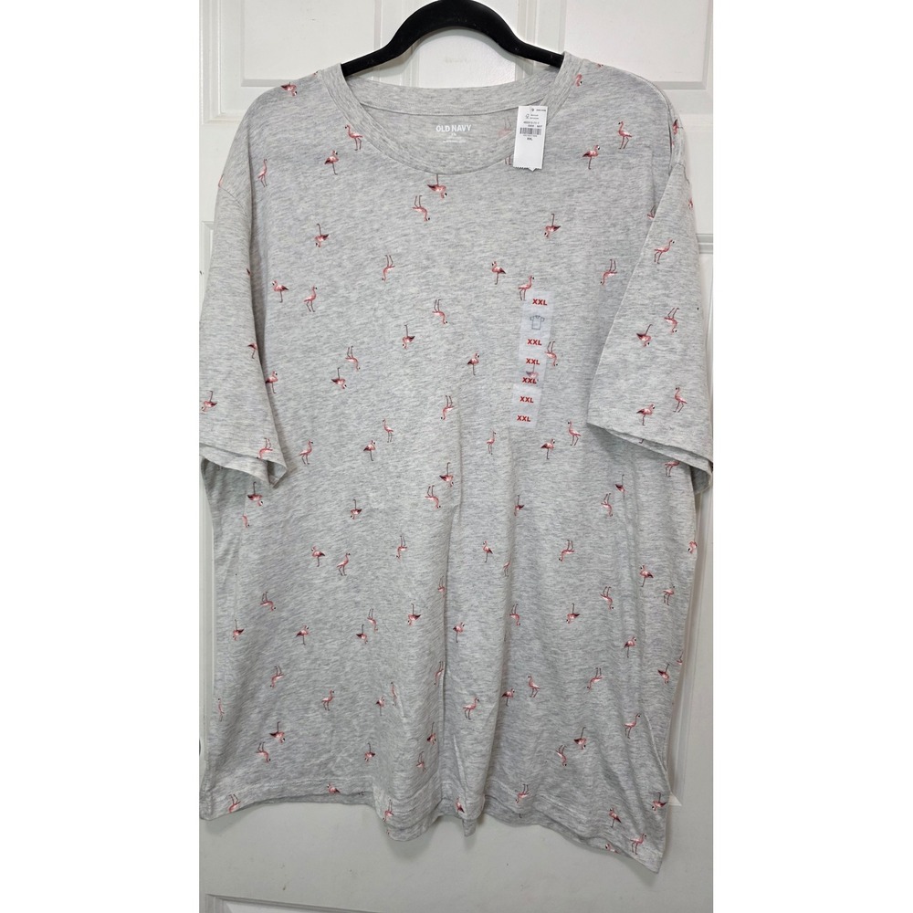 NEW Old Navy Flamingo Print T-Shirt Womens XXL Gray Soft-Washed Short Sleeve